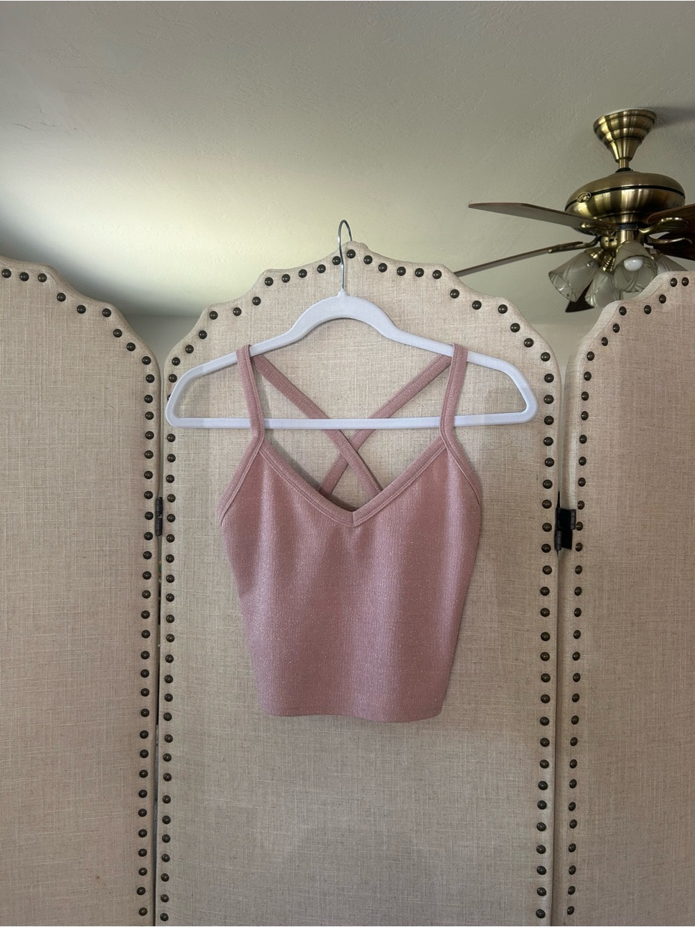 Sparkle Pink Strappy Cropped Tank Top